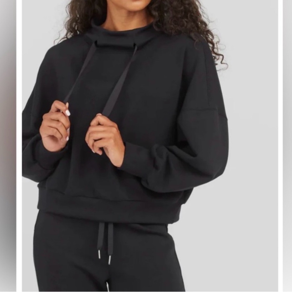 SPANX Black Cropped Drawstring Hoodie